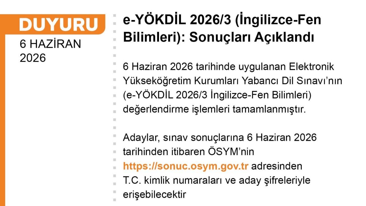 e-YÖKDİL 2026/3 sonuçları açıklandı